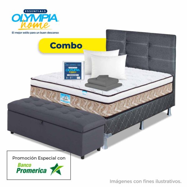 Combo Room: Base gris con colchón raíces one box top