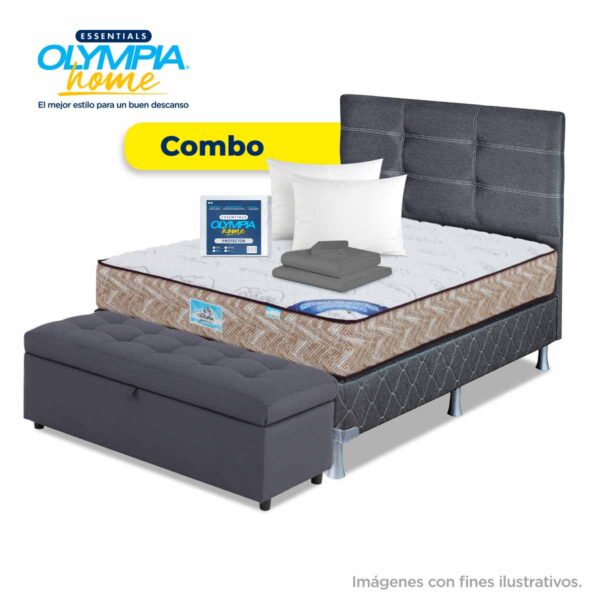 Combo Room: Base gris con colchón raíces ortopédica